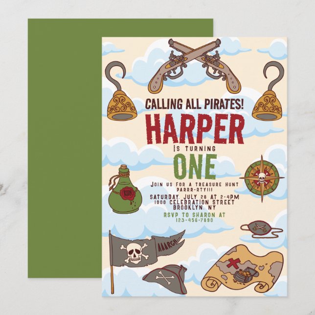 Invitation Appeler tous les pirates parle comme un anniversai (Devant / Derrière)