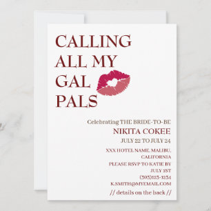 Invitation APPELER TOUS MES PALS GAL Drôle Bachelorette Week-