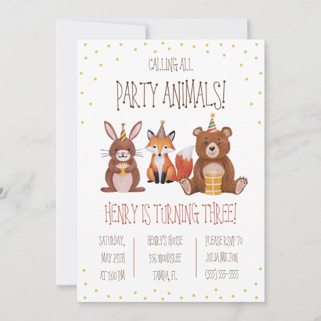 Invitation Appelle tous les animaux de fête ! Fête d'annivers (Devant)