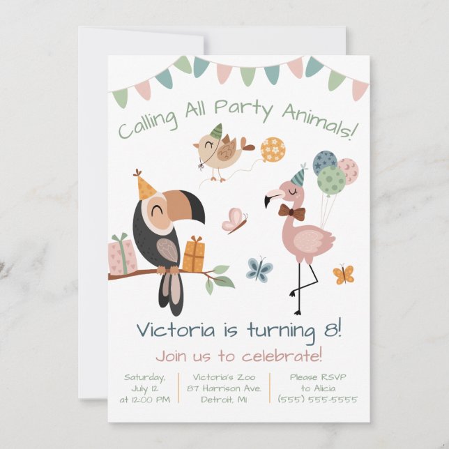 Invitation Appelle tous les animaux de fête ! Fun Anniversair (Devant)