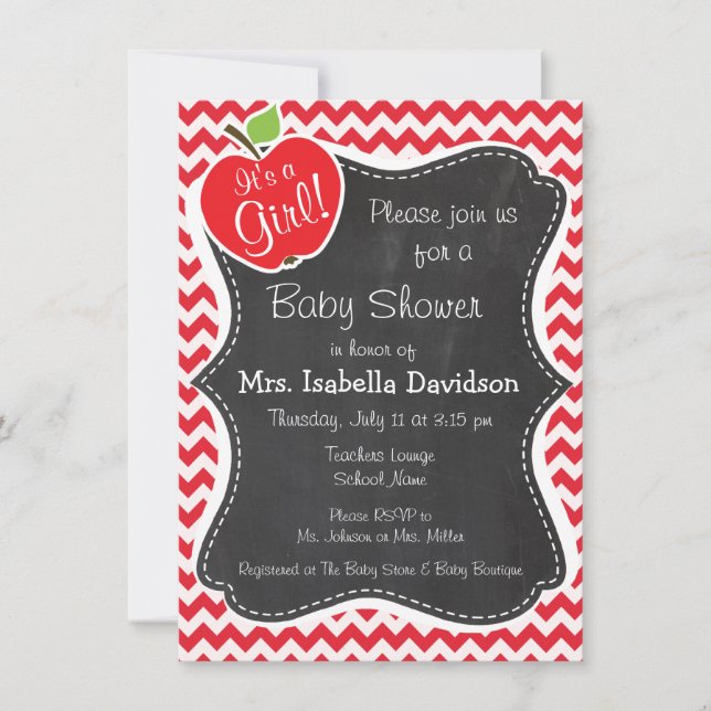 Invitation Apple ; Alizarin Crimson Chevron (Devant)
