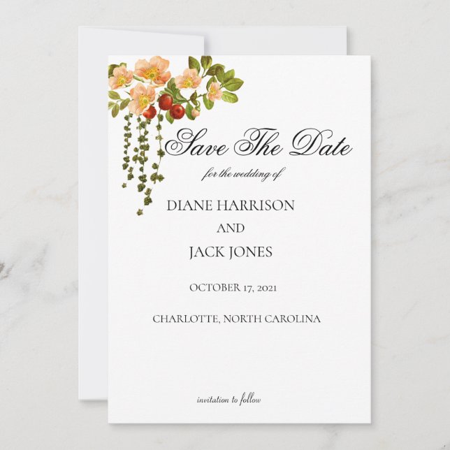 Invitation Apple Blossom Aquarelle tiges Enregistrer la date (Devant)