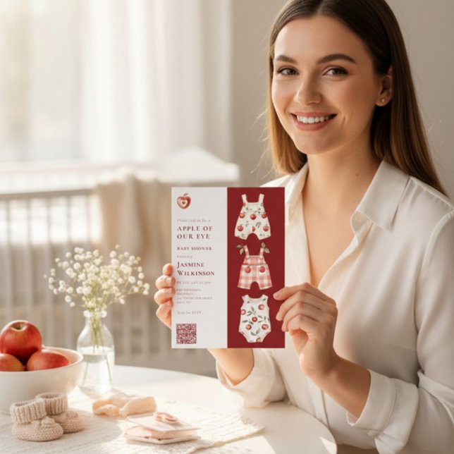 Invitation Apple de notre oeil aquarelle moderne code QR (Créateur téléchargé)