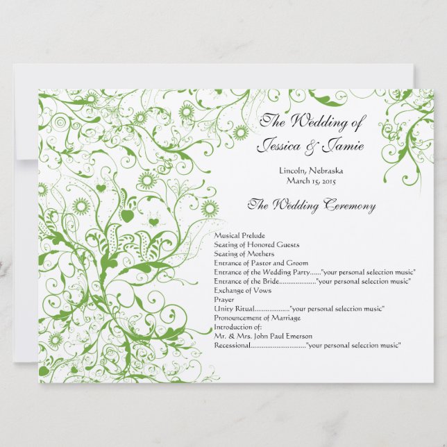 Invitation Apple Green Birds Swirl Ordre de service (Devant)