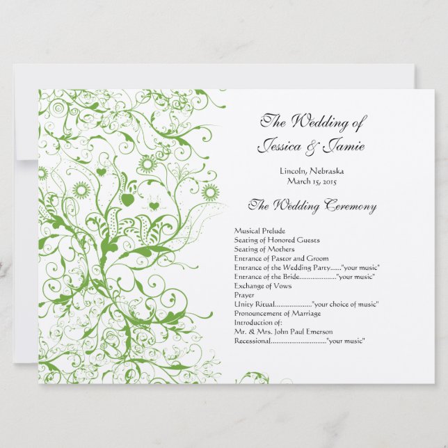Invitation Apple Green Black Birds Swirl Ordre de service (Devant)