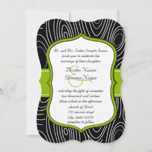 Invitation Apple Green Black Vintage Grain de Bois Mariage