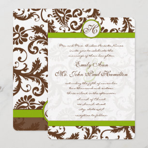 Invitation Apple Green & Brown Mariage damassé