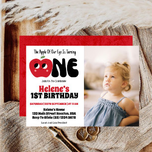 Invitation Apple Of Our Eye Girl 1er Anniversaire Photo Party