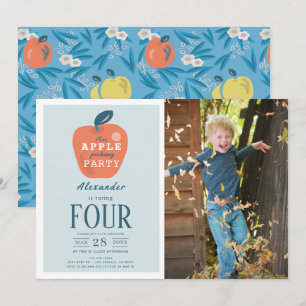 Invitation Apple Picking Blue Boy Photo Anniversaire