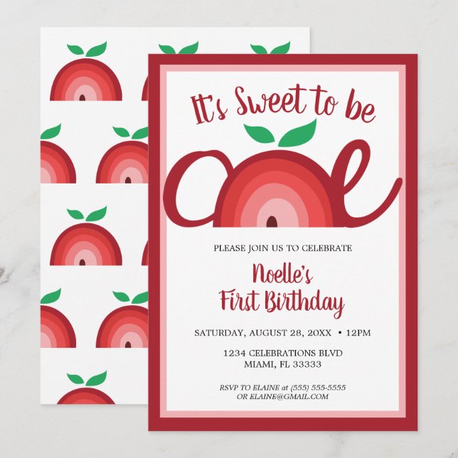 Invitation Apple Rainbow, Sweet to be One, 1er anniversaire (Devant / Derrière)