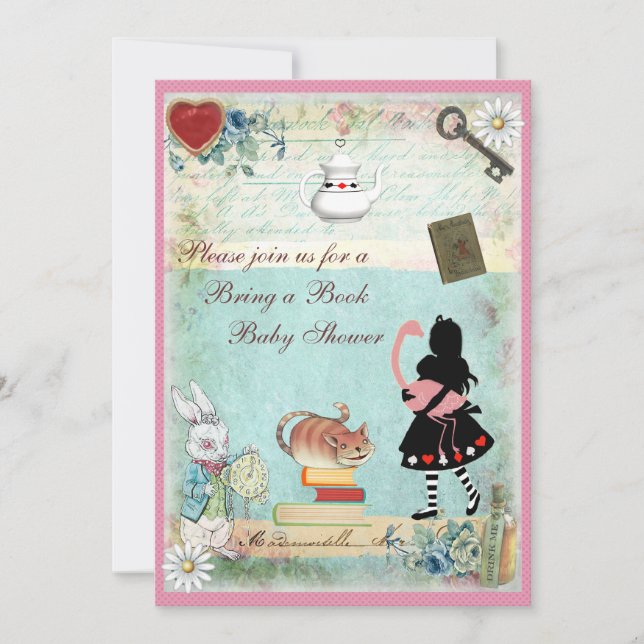 Invitation Apportez un Baby shower de livre Alice & Pink Flam (Devant)
