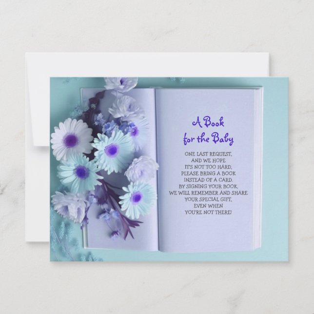 Invitation APPORTEZ UN LIVRE Blue Rose Baby Boy Shower (Devant)