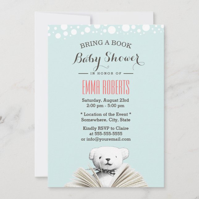 Invitation Apportez un livre Teddy Bear Baby Shower Invitatio (Devant)