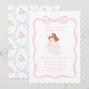 Invitation Apportez une poupée Anniversaire de la préppie gra