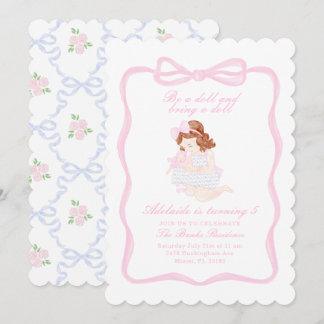 Invitation Apportez une poupée Anniversaire de la préppie gra