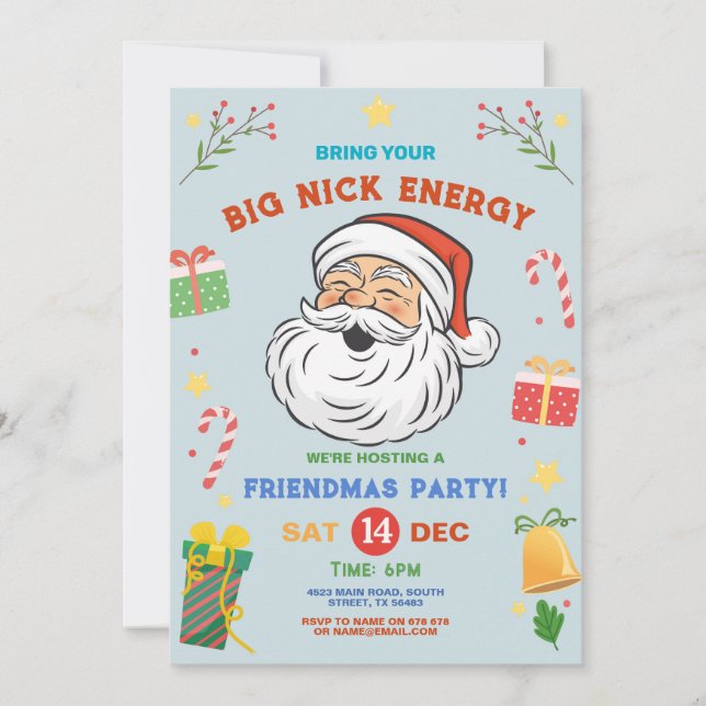 Invitation Apportez votre grand Nick Energy Friendmas Noël (Devant)