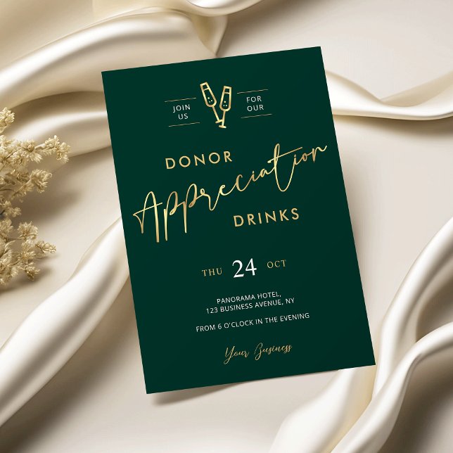 Invitation Appréciation du donateur Green & Gold Business Eve (Modern green and gold business appreciation event invitation)