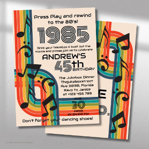 Invitation Appuyez sur Lecture & Rembobinez Cassette Rétro 45