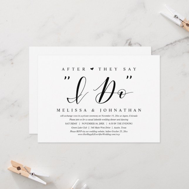 Invitation Après avoir dit oui, dîner de fugue amoureuse (Devant/Arrière en situation)