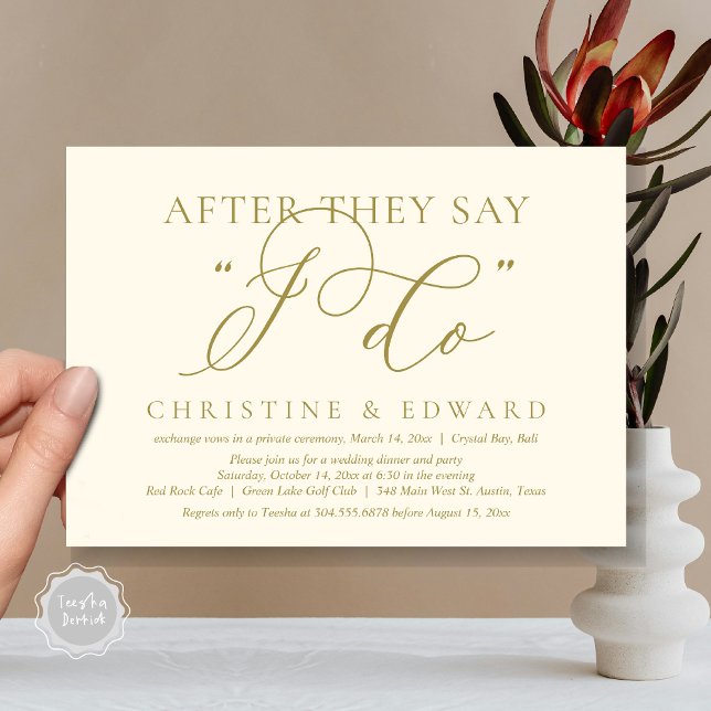 Invitation Après Avoir Dit Que Je Le Fais, Dîner Mariage Elop (After They Say I Do, Wedding Elopement Dinner Invitation Card, PDF, Romantic, in Classy Gold)