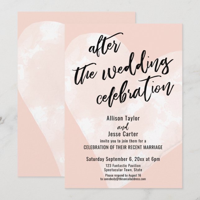 Invitation Après la Célébration de Mariage Cœur Blanc sur Ros (Devant / Derrière)