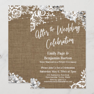 Invitation Après la célébration de mariage dentelle de jute f