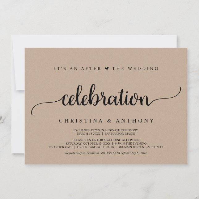 Invitation Après la célébration de mariage, Kraft Elopement (Devant)