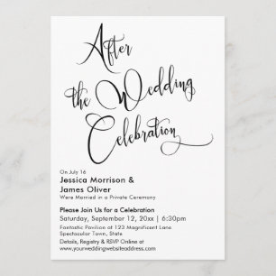 Invitation Après la fête du Mariage Script noir et blanc