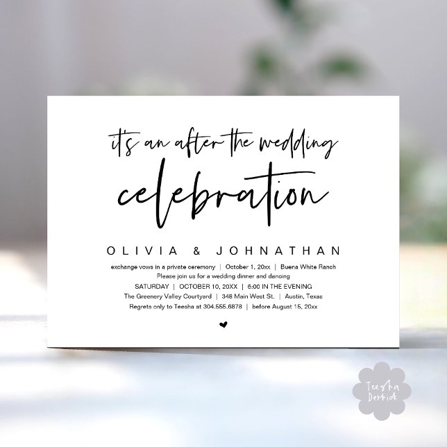 Invitation Après La Fête Mariage Dîner Moderne (It's an after The Wedding Celebration Modern Dinner Lunch Brunch Party Invites Card White Black)