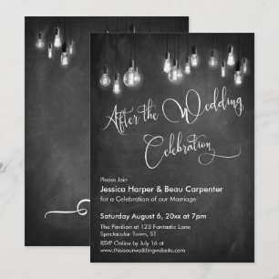 Invitation Après la fête Mariage Edison Lights Chalkboard