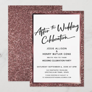 Invitation Après la Parties scintillant d'or de l'Rose de la 