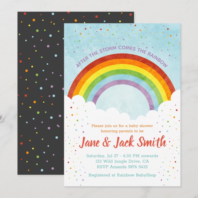 Invitation Après la pluie vient l'arc-en-ciel | Baby shower (Devant / Derrière)