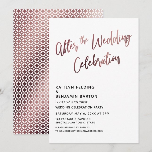 Invitation Après la réception Rose Gold de la célébration de  (Devant / Derrière)