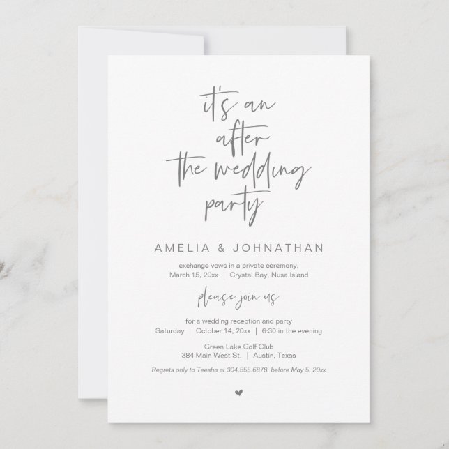 Invitation Après le dîner et la fête du mariage Elopement (Devant)