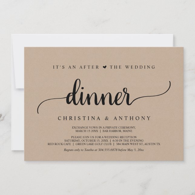 Invitation Après Le Dîner Mariage, Rustic Kraft Elopement (Devant)