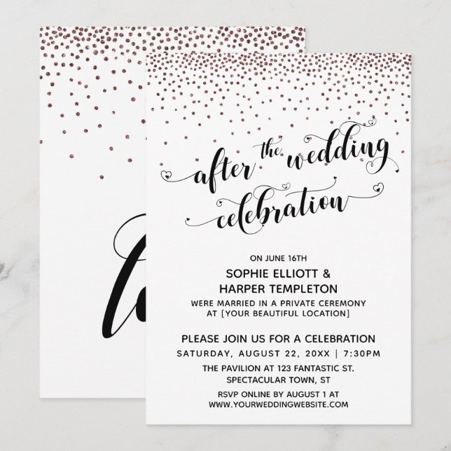 Invitation Après le Mariage Celebration Rose Gold Confetti (Devant / Derrière)