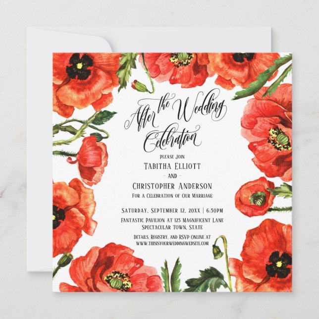 Invitation Après le Mariage Couronne de Coquelicots de Célébr (Devant)