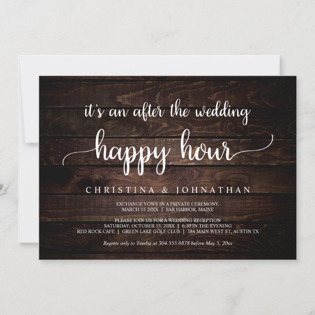 Invitation Après l'Happy Hour du mariage, Elopement rustique (Devant)