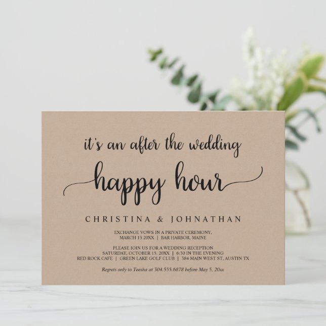 Invitation Après l'heure heureuse de mariage, Kraft Après-mar (Debout devant)