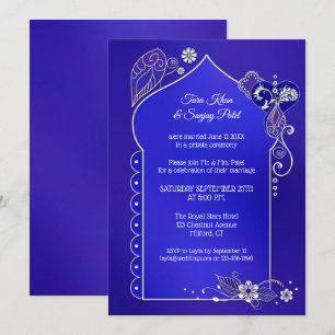 Invitation Après Mariage Bleu Indigo Argent Henna