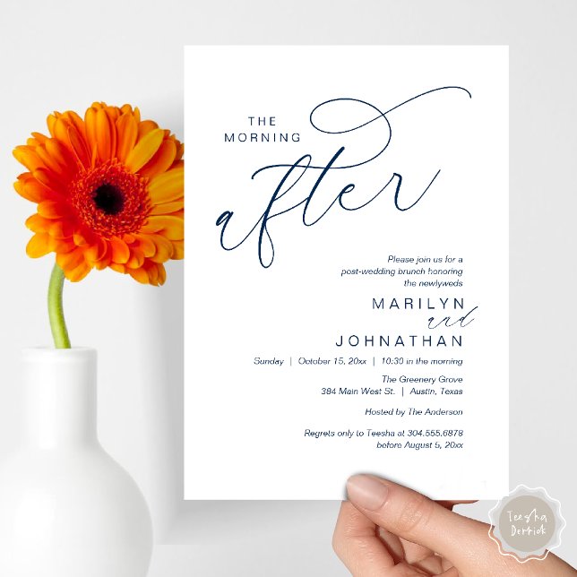 Invitation Après-midi, Post Mariage Brunch Célébration (The Morning After, Post Wedding Brunch Appreciate Thank You Invitation Card PDF Navy Blue)