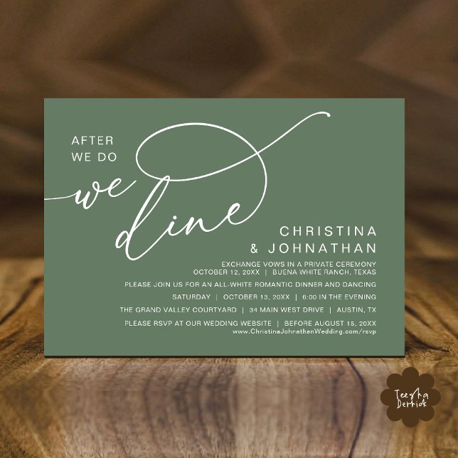 Invitation Après, Nous Dînons, Dîner Romantique Mariage (After We Do We Dine Romantic Wedding Dinner Party Invitation Card Modern Boho PDF Rustic Sage Green)
