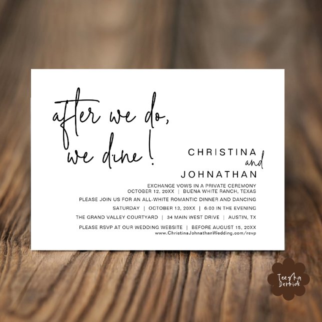 Invitation Après, Nous Dînons, Dîner Romantique Mariage (After We Do We Dine Romantic Wedding Dinner Party Invitation Card Modern Boho PDF Classy Black White)