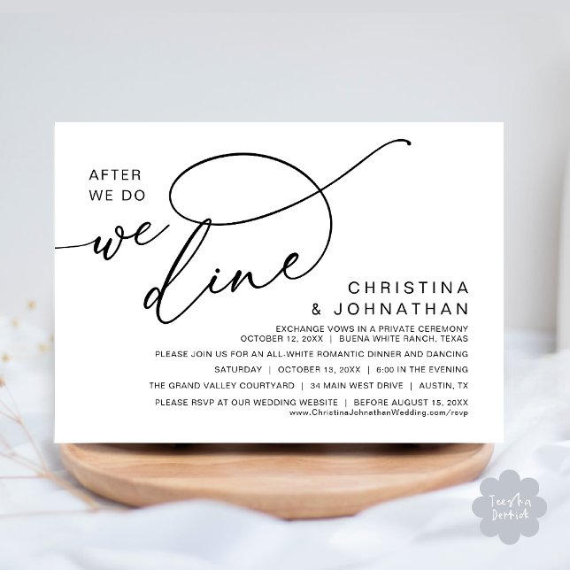 Invitation Après, Nous Dînons, Dîner Romantique Mariage (After We Do We Dine Romantic Wedding Dinner Party Invitation Card Modern Boho PDF Classy Black White)