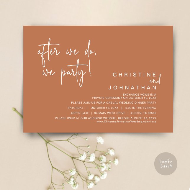 Invitation Après Nous, Nous Faisons La Fête, Dîner Mariage, C (After We Do, We Party, Modern Romantic Wedding Dinner Invitation Card, PDF, in Copper Rust)