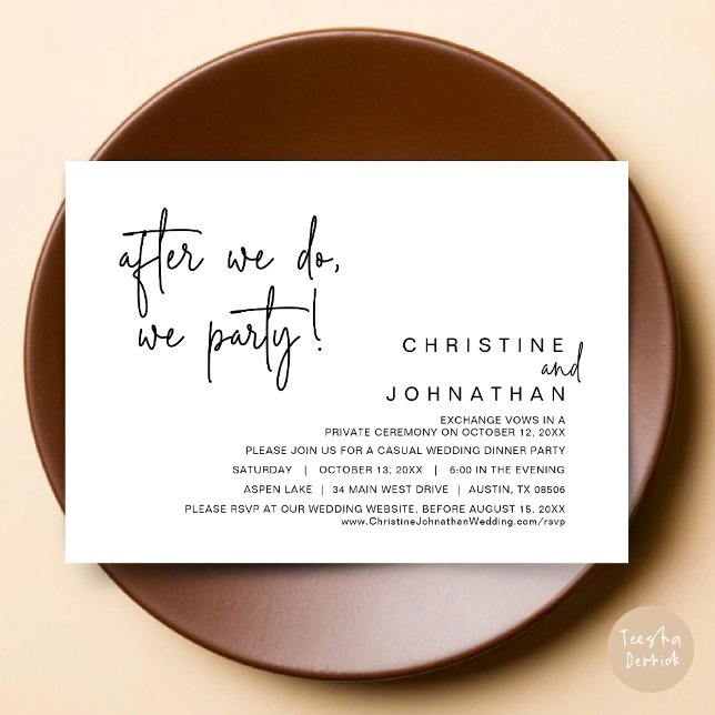 Invitation Après Nous, Nous Faisons La Fête, Dîner Mariage, N (After We Do, We Party, Modern Romantic Wedding Dinner Invitation Card, PDF, in Black and White)