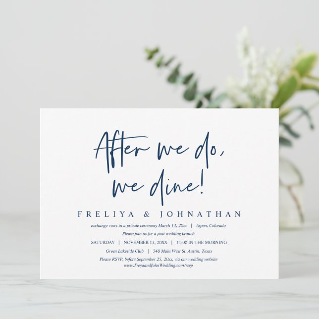 Invitation Après, on dîne, Mariage Elopement Brunch (Debout devant)