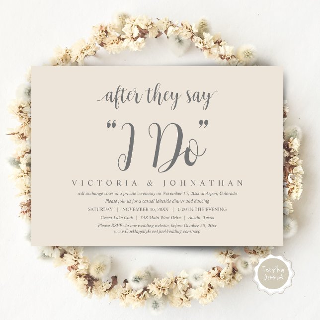 Invitation Après Qu'Ils Disent Je FAIS, Mariage Elopement Dîn (After They Say I DO, Wedding Elopement Dinner Invitation Card, PDF, Modern Rustic, Grey Cream)