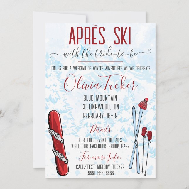 Invitation Apres Ski avec la mariée à être! Bachelorette Ski (Devant)