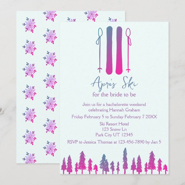 Invitation Apres Ski Neon Bachelorette Party (Devant / Derrière)